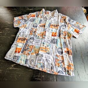 No Boundaries Men's Button Down Rayon Shirt Whimsy Route 66 Travel Vacation 3XL